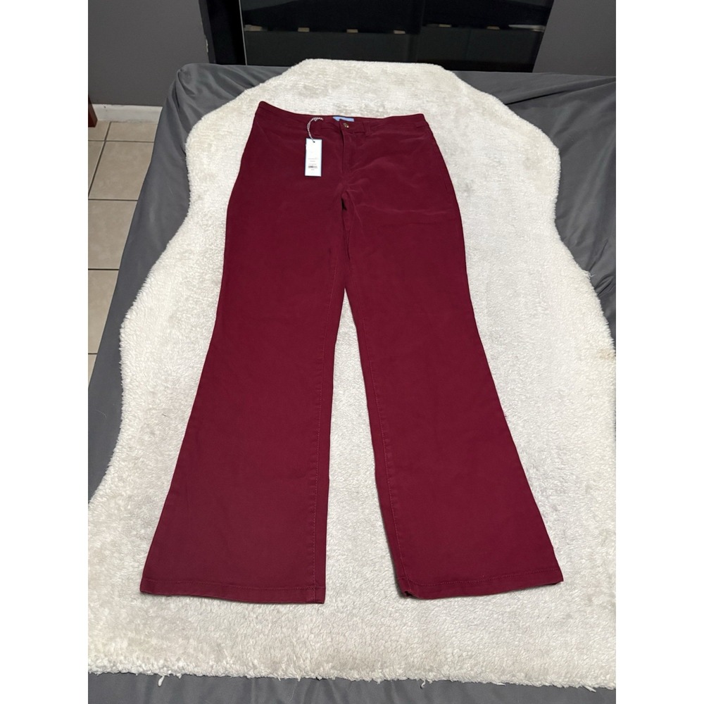 New Draper James Ladies Woven Burgundy Pants Size 14 Straight Leg Stretch